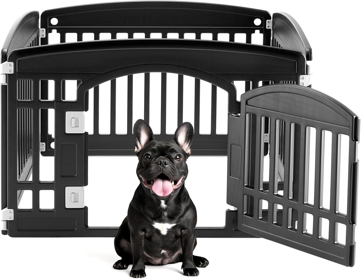 DUMOS Plastic Dog Playpen - Modern Black / 4 Panel / 24 Inch