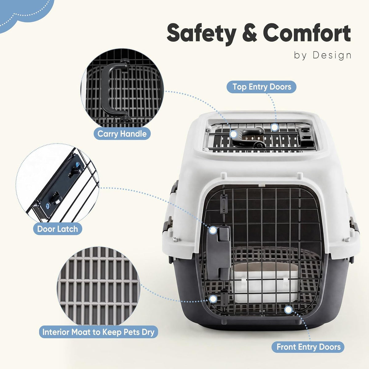 DUMOS 23" Hard-Sided Pet Carrier for Small Pets - White & Black / 22.4"L x 14.6"W x 13.0"H - image 3