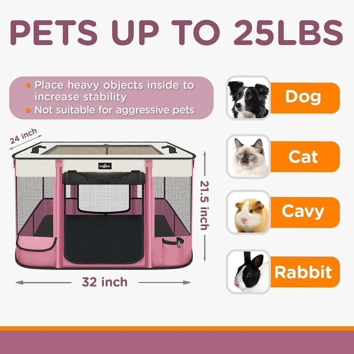 Foldable Pet Kitten Playpen - Pink 03 / Medium(32''×24''×21.5'') - image 3