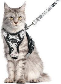 Cat Harness and Leash Set, Escape Proof Kitten Harness, Black - H604 Pro Moonlight Meow / Medium (13-18lb)