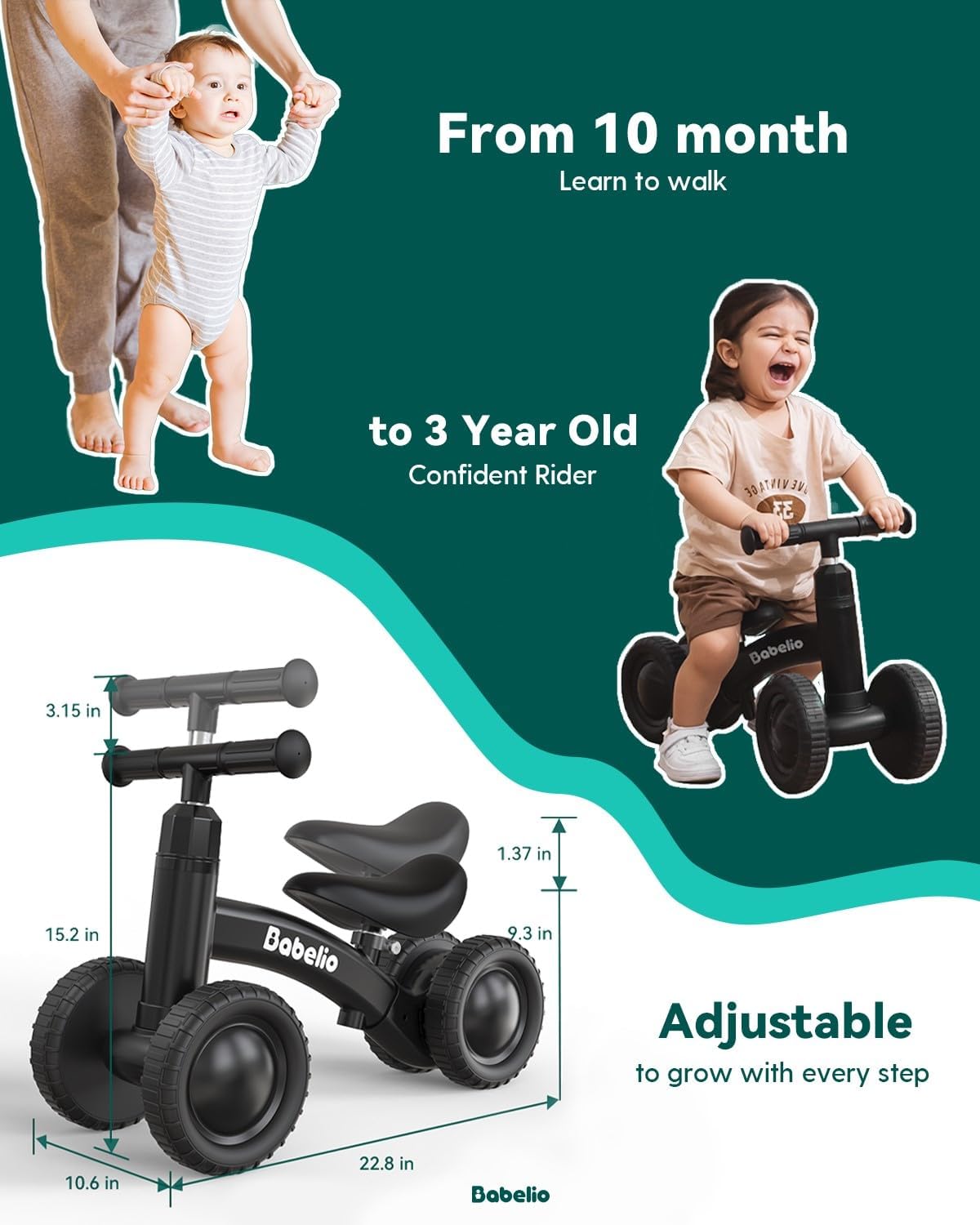 Babelio Baby Balance Bike for 1 Year Old - Olive Green - image 2