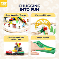 TOY Life Wooden Train Set with Crane, 60-Pc Track, Boys 3-8 – Fun for Kids & Family - 60 PCS Wooden train set - image 2
