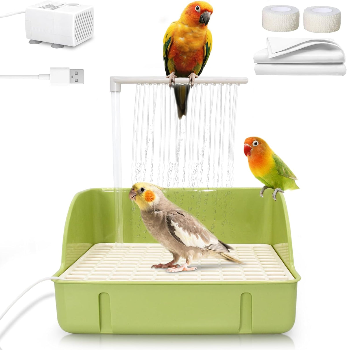 Automatic Parakeet Bird Bath with Pump - Green