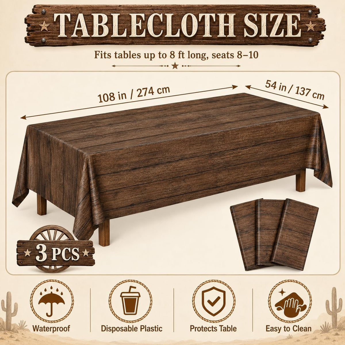LINHAXM 3 Pack Brown Wood Grain Tablecloths - Western - image 2