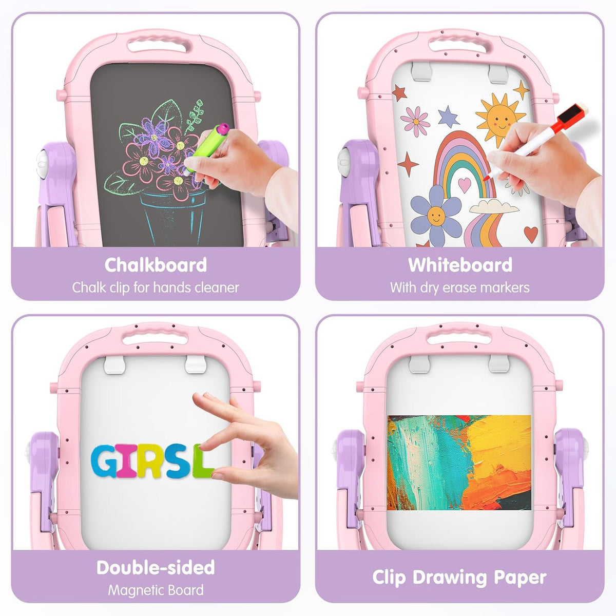 Kids Easel for Toddler Age 3 4 5 Magnetic Double-Sided Drawing Board - Pink - image 3
