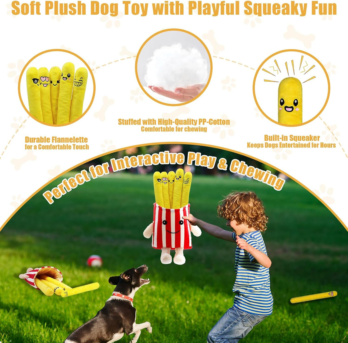 Tug of War Dog Toy, Squeaky Dog Toys Interactive Duck Puppy Toys – Essentials for Dogs - Red French Fry - image 2