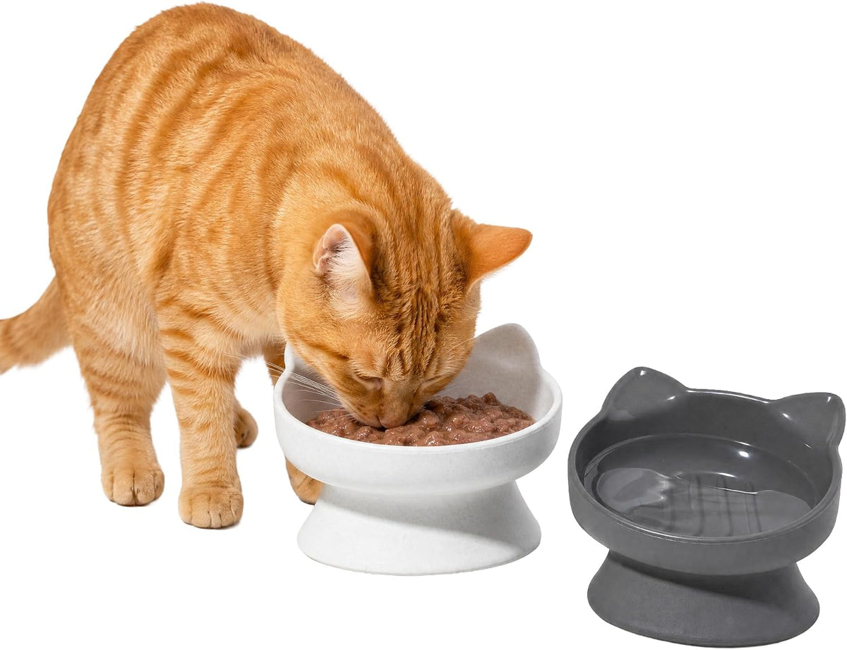 Kitty City Elevated Cat Bowls - White & Gray / Small - Slow Eat - image 2