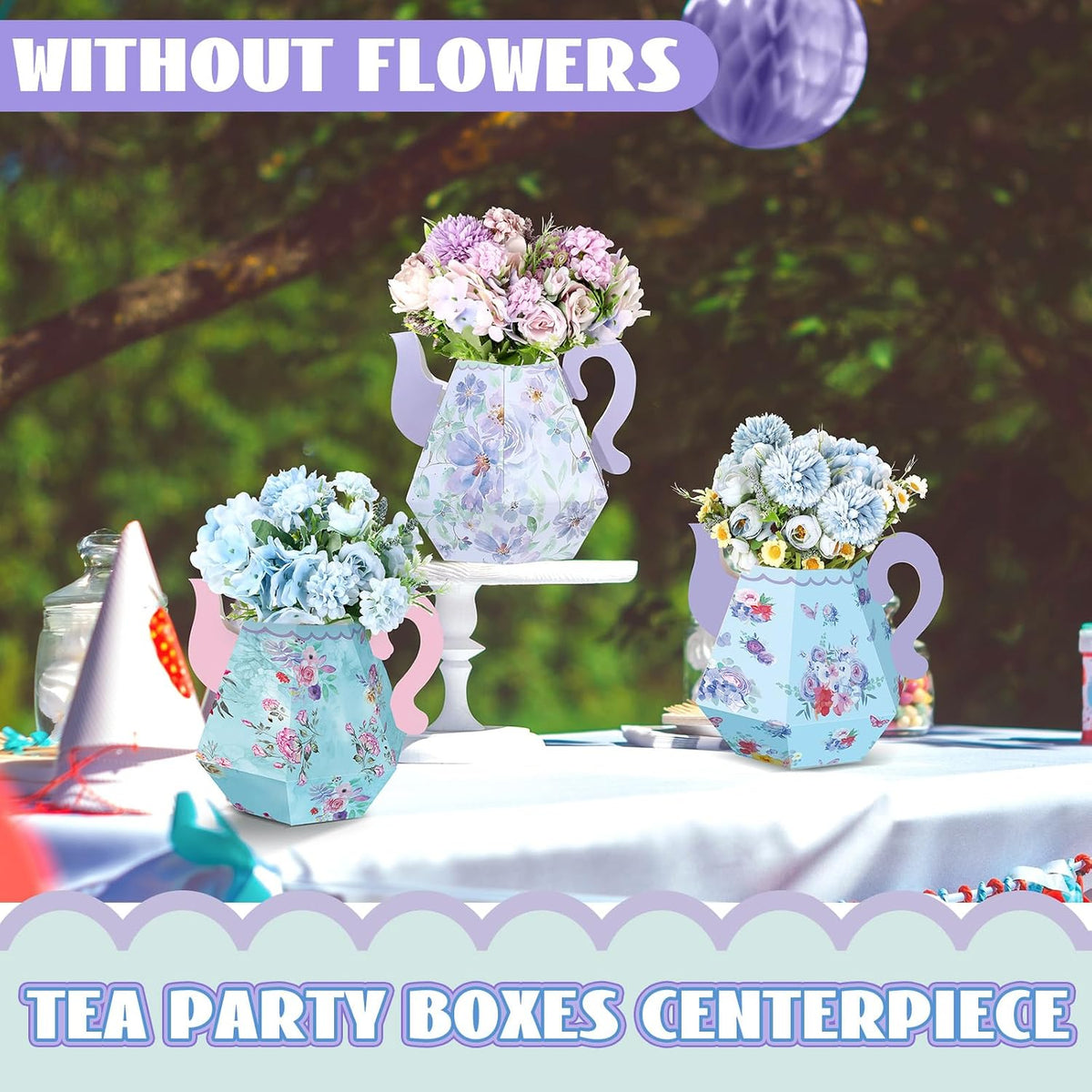 Fulmoon 6 Pcs Tea Party Decoration Flower Box Table Teapot - 6 / Elegant - image 4