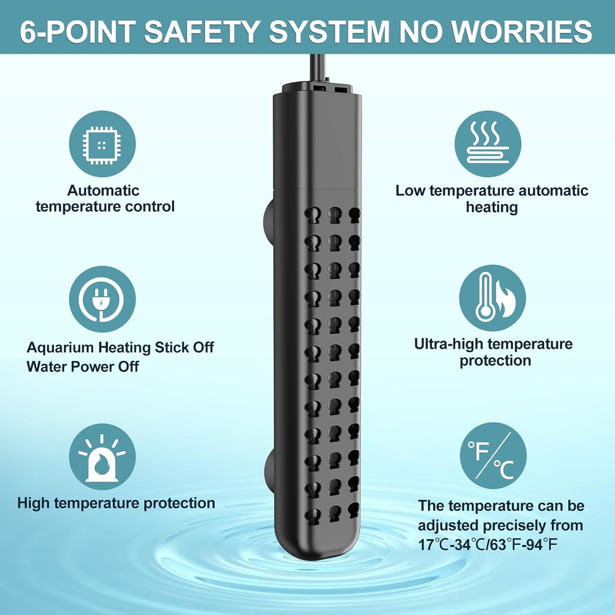 200W Aquarium Heater for 20-40 Gallon with Auto Shut-Off When Leaving - Black / 200W - image 2