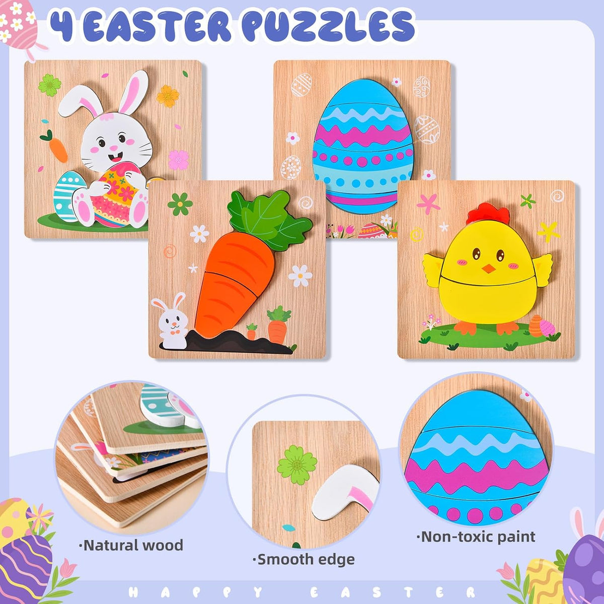 4 Pack Halloween Wooden Puzzles for Kids Jigsaw Puzzles Halloween - Easter - image 4