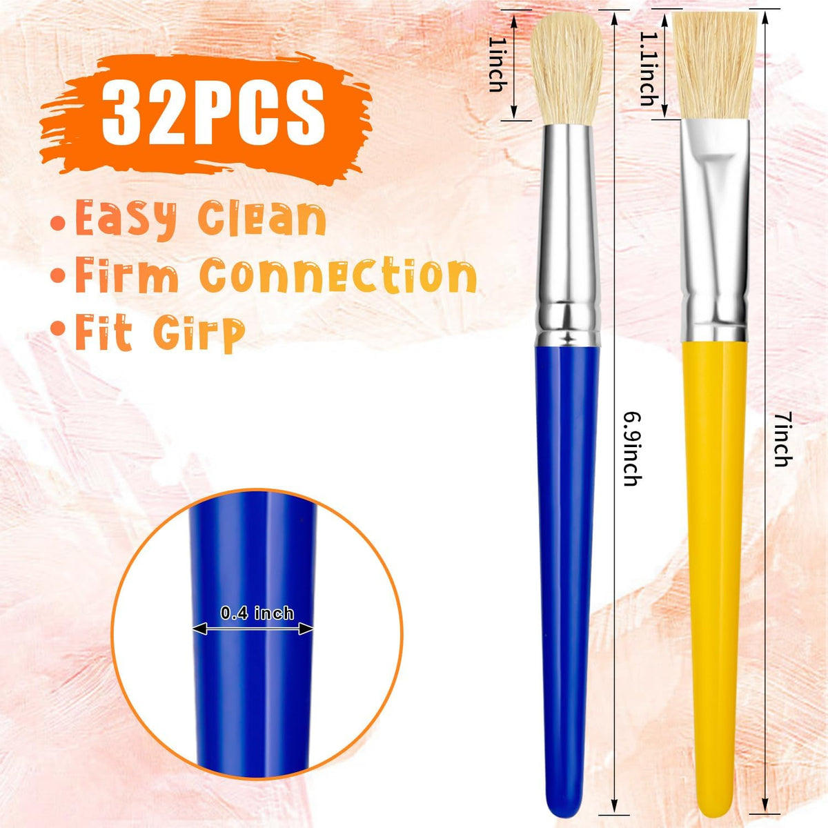 YGAOHF 16 pack of kids paint brushes with bright plastic handles, eight round and eight flat - view 4