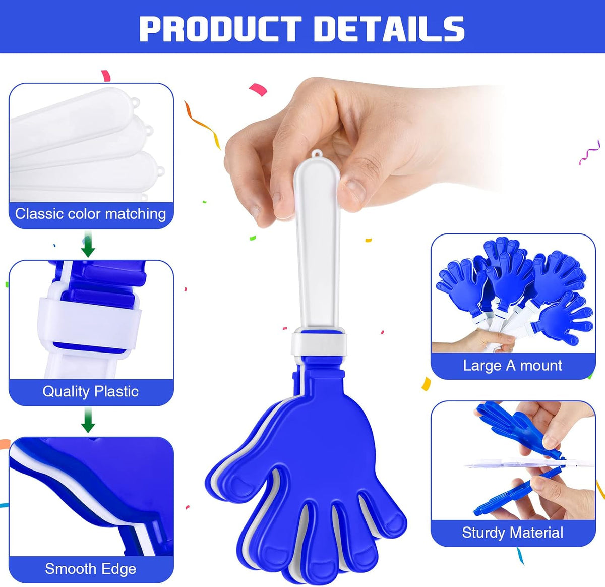 Junkin purple and white plastic hand clappers noisemakers, 48 pack - view 30