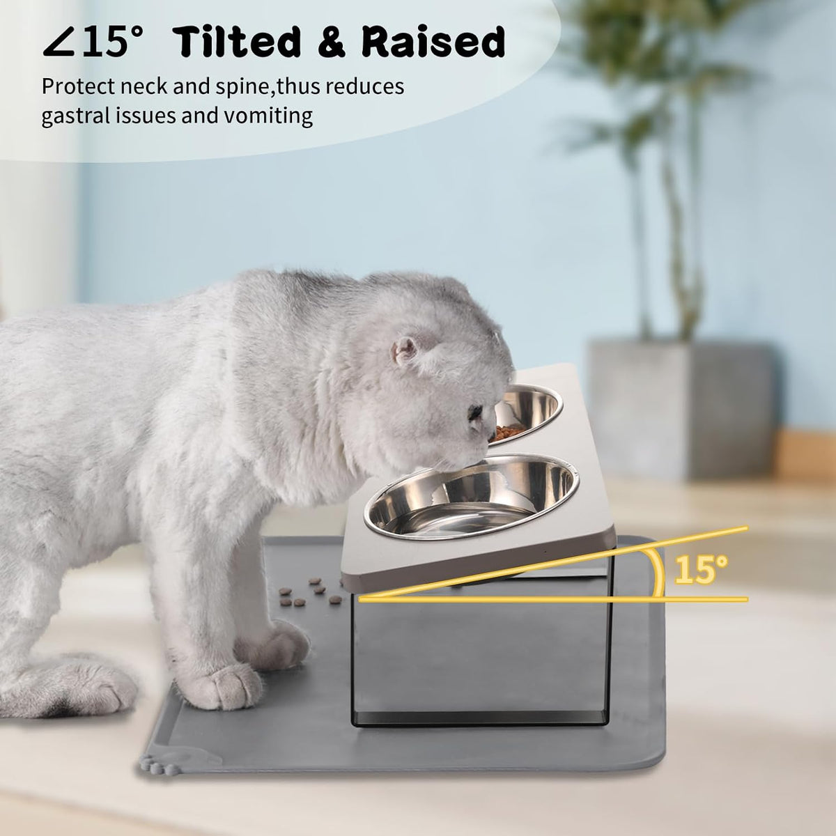 Upgraded Elevated Cat Bowls with Food Mat - Gray-2Bowls - image 4