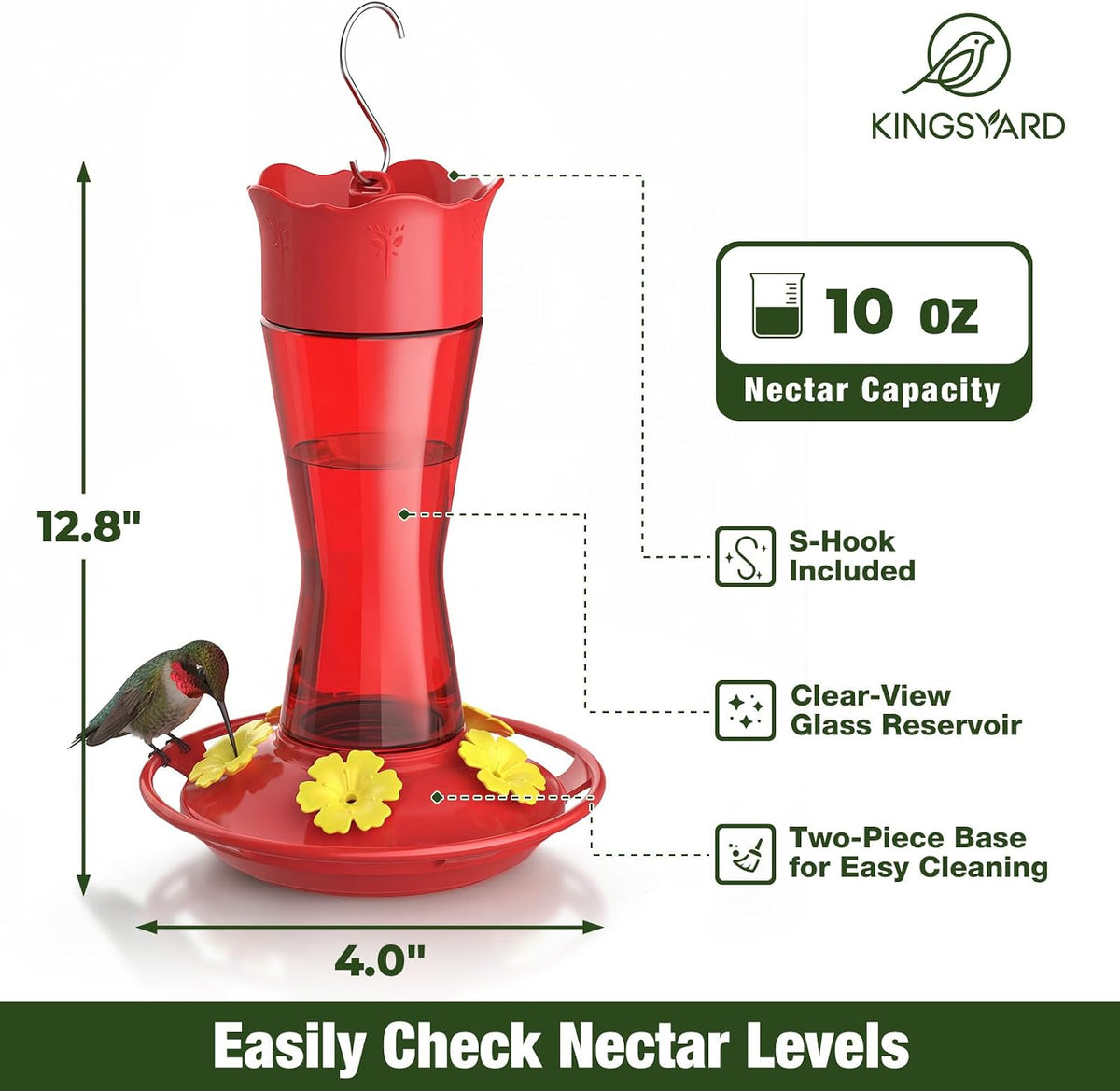 Kingsyard 2-Pack Glass Hummingbird Feeder for Outdoors Hanging - Red / 1-Pack Feeder - image 2