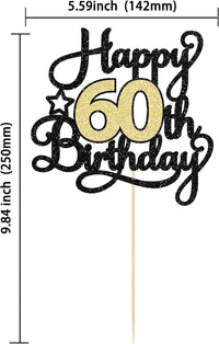1Pc Happy 80th Birthday Cake Topper Black Gold Glitter Cheers to 80 - 60th - image 2