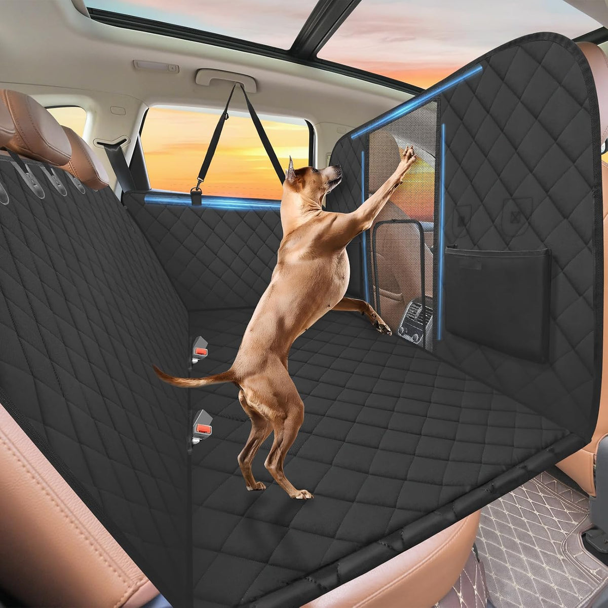 Dog Car Seat Cover for Back Seat, Hard Bottom - L - For Cars/ Mid-Size SUV/ Small Truck / Matte Black