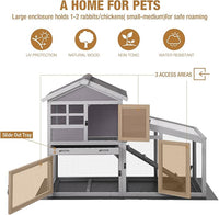 GUTINNEEN Rabbit Hutch for Outdoor Indoor Use, Bunny Cage with PVC Layer and Bottom Wire Netting, Wooden Chicken Coop Rabbit House with UV Roof, Leakproof Tray, Run
