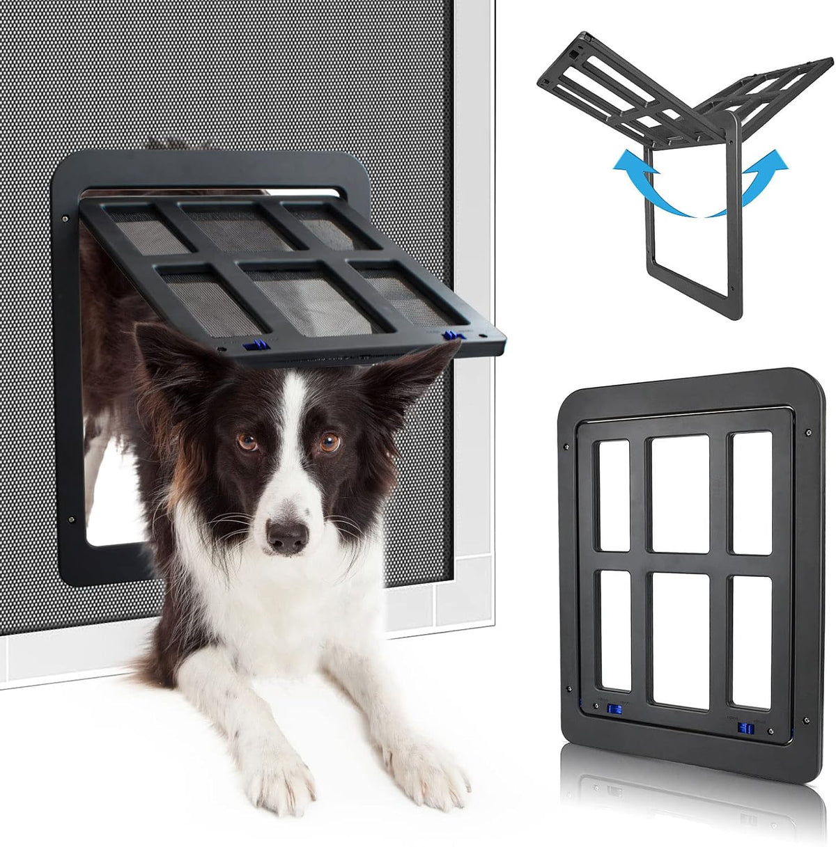 Dog Door for Screen Door, Cat Door Screen Small Dog Door Insert for Sliding Door Easy Install - 11.2" x 14.4" Black Large