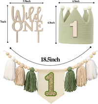 DCJHFJ First Birthday Decorations for Boy Highchair Banner One - White Beige Green - image 4
