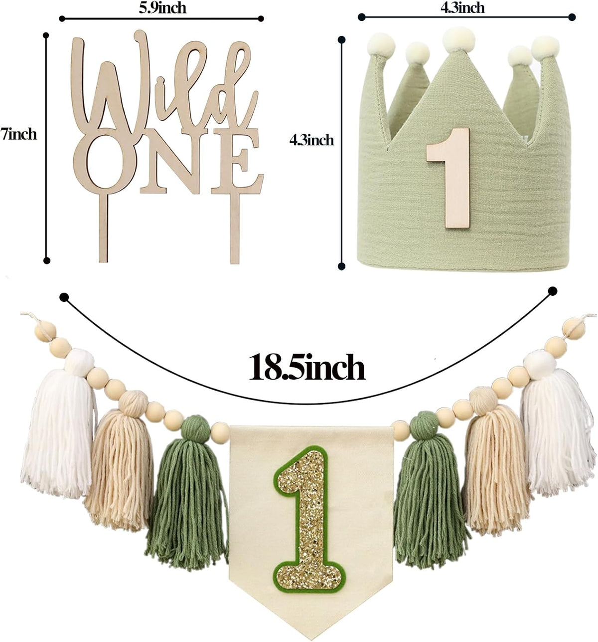 DCJHFJ First Birthday Decorations for Boy Highchair Banner One - White Beige Green - image 4