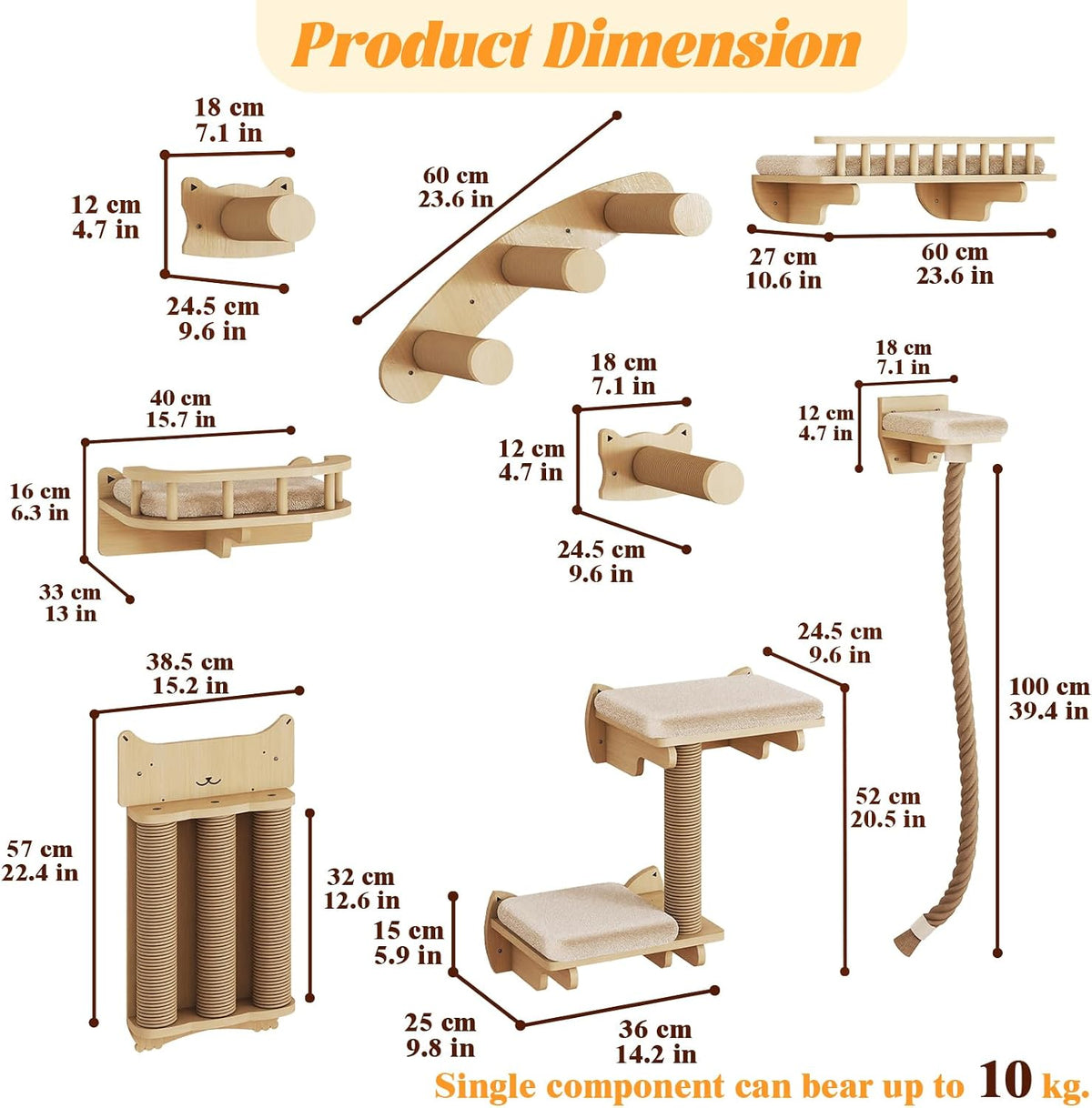 BYBYME 7 Pcs Wall-Mounted Cat Shelves - Set of 8 - image 3