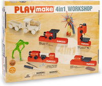 PLAYMAKE 4 in 1 kids woodworking kit with 12V machines, wood and goggles