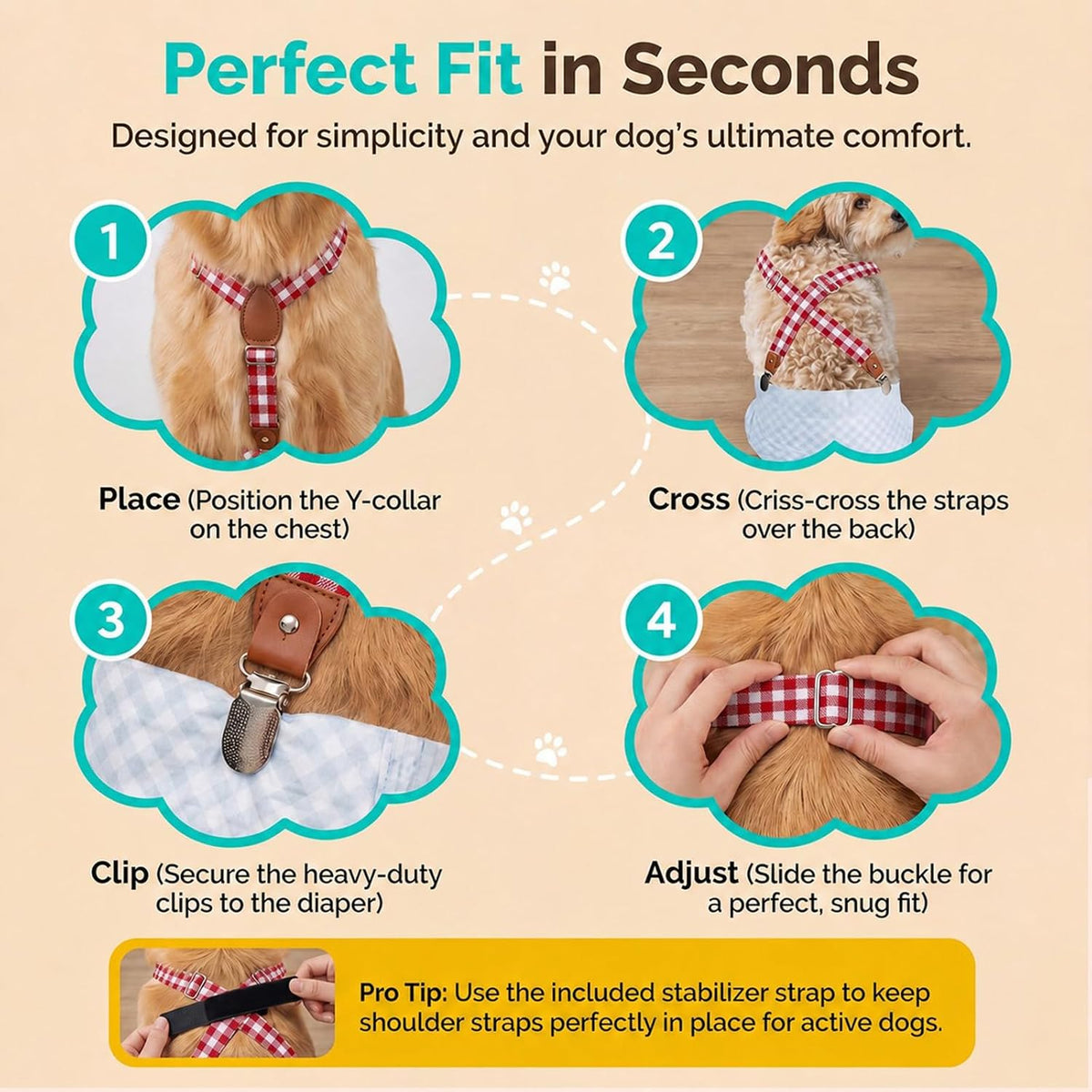 2 Pieces Dog Diaper Suspenders - Plaid / Medium/Large - image 2