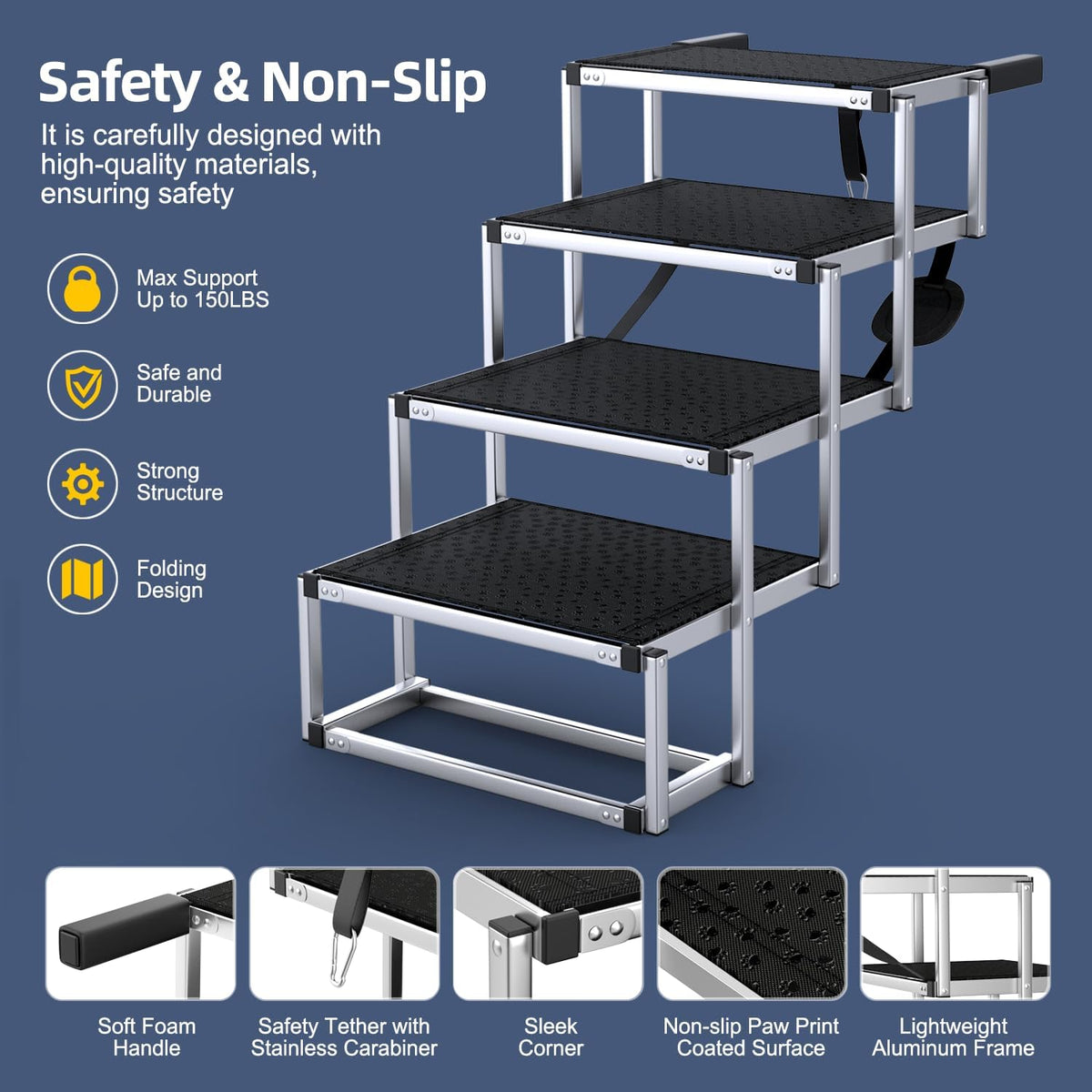 Extra Wide 20" Dog Stairs for Large Dogs - Standard 4 Steps - image 4