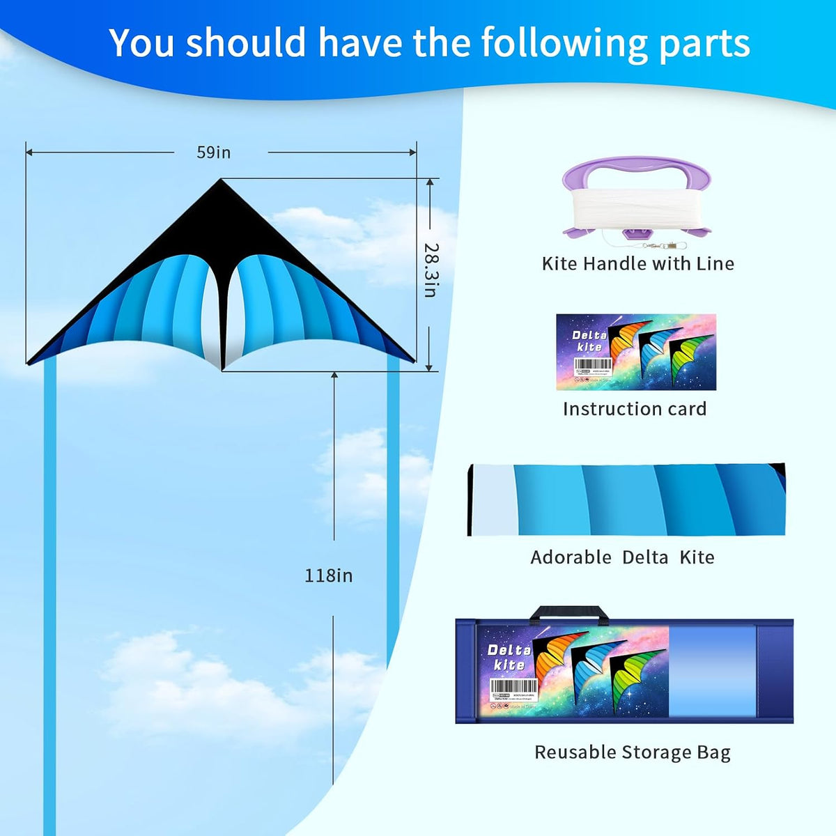 Xida large dragon delta kite for kids, 55 x 61.8 inch ripstop polyester with flying line - view 13
