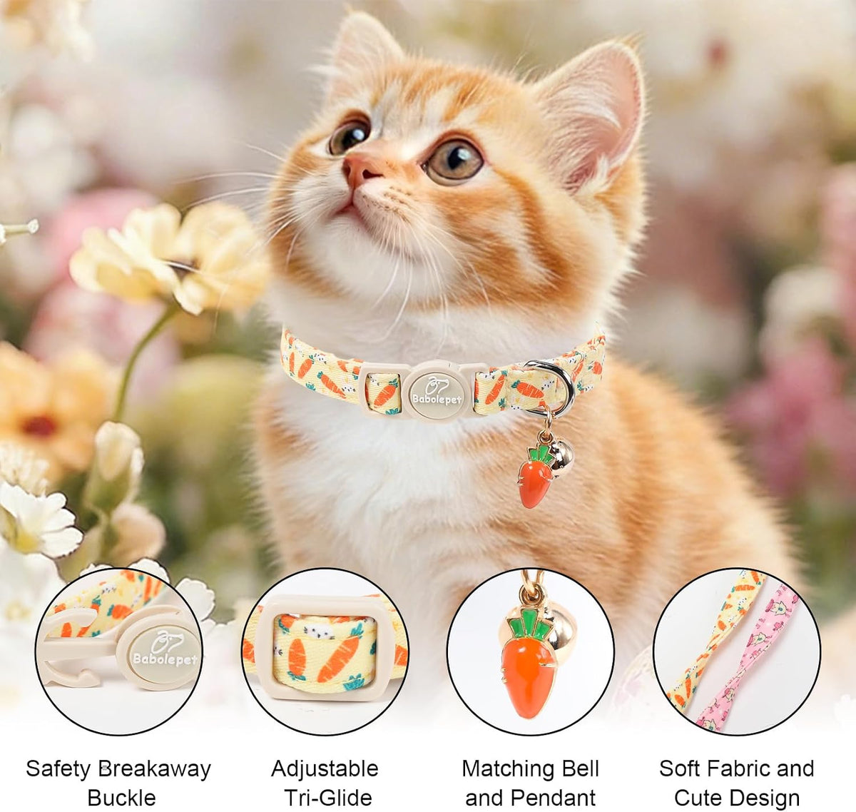 2 Pack Cute Cat Collars - Cartoon Bee Ladybug Breakaway Cat Collar with Bell & Matching Pendant - Chick&Carrot - image 3