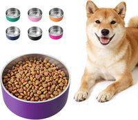 Dog Bowl, Stainless Stee Dog Water Bowl and Food Bowl - 64oz / Purple