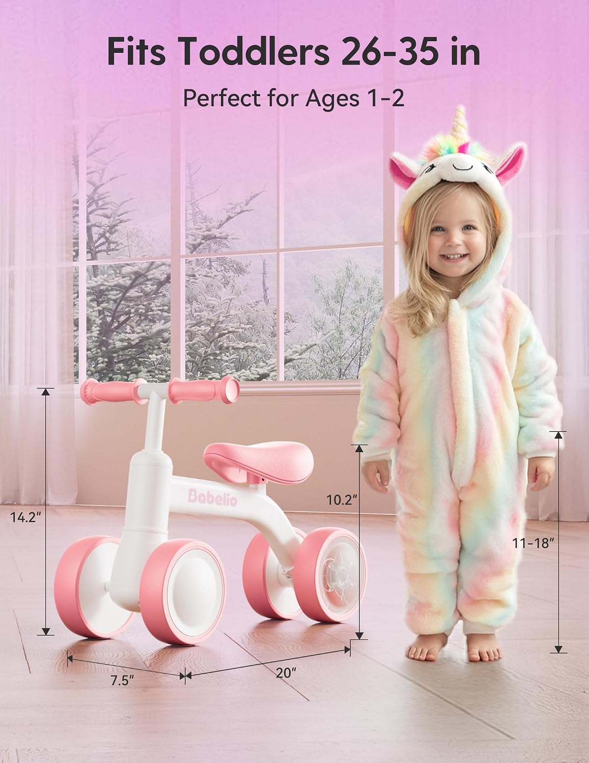 Babelio Baby Balance Bike for 1 Year Old - Pink - image 3