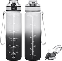 32oz Motivational Water Bottles with Time Marker & Fruit Strainer, Transparent Gradient Color Water Bottle with Times to Drink, Leakproof & BPA Free, Reusable Bottle with Strap (No Straw)