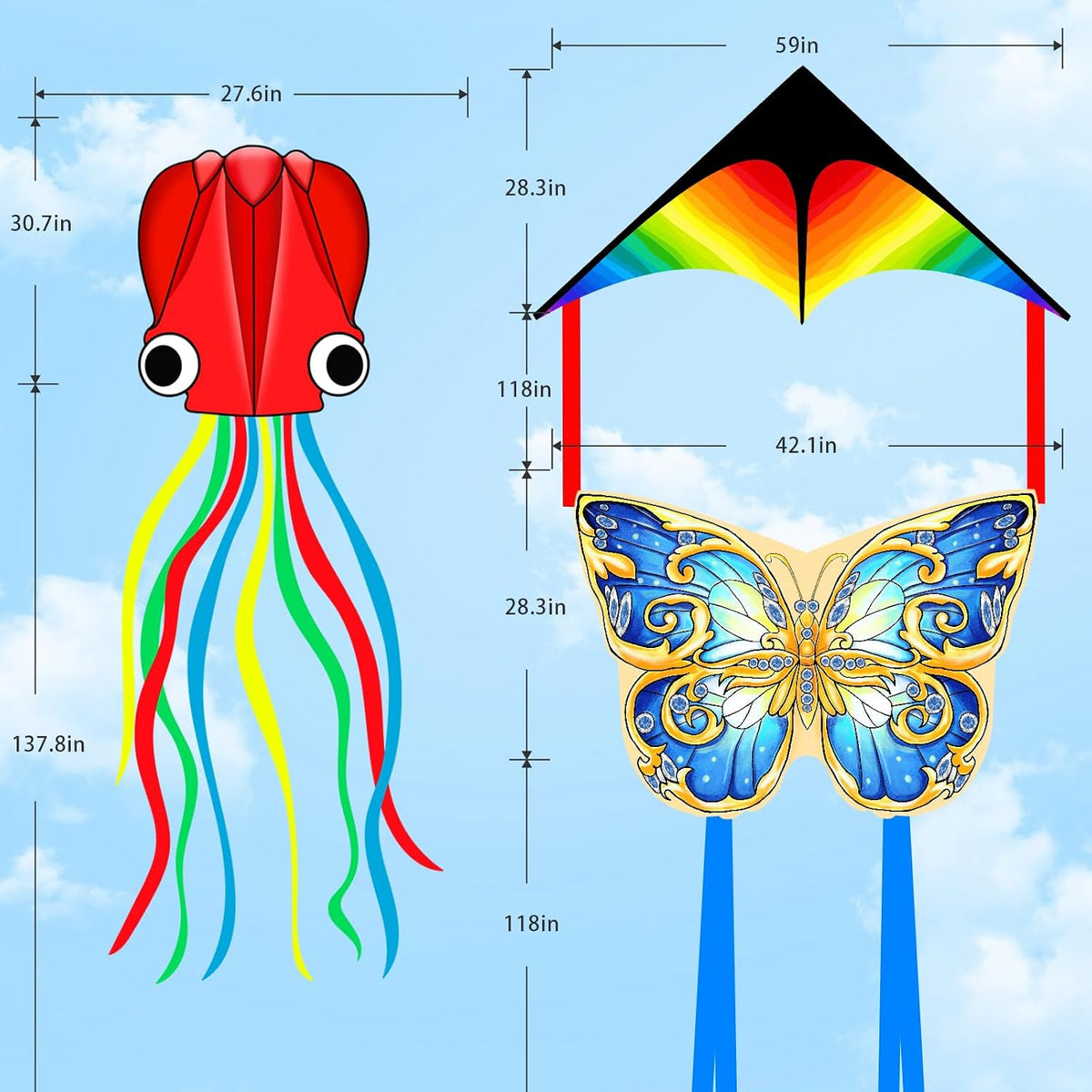 Xida rainbow octopus kite, a frameless ripstop polyester kite with flying line and handle - view 20