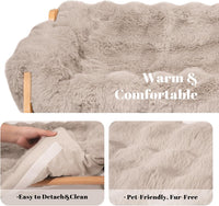 Elevated Cat Couch Bed Wooden Raised Kitty Sofa Lounge Chair – Essentials for Cats - Cat Sofa-Khaki(Light Gray) - image 3