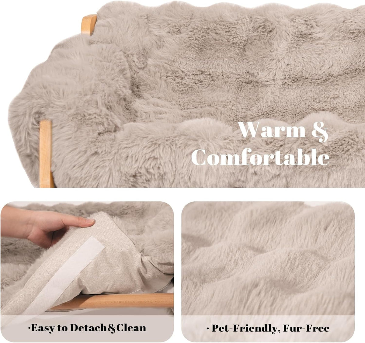 Elevated Cat Couch Bed Wooden Raised Kitty Sofa Lounge Chair – Essentials for Cats - Cat Sofa-Khaki(Light Gray) - image 3
