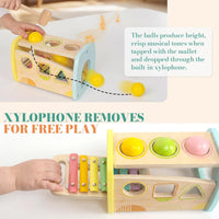 WOODENFUN wooden pounding toy with xylophone, hammer bench, balls and shape sorter - view 4