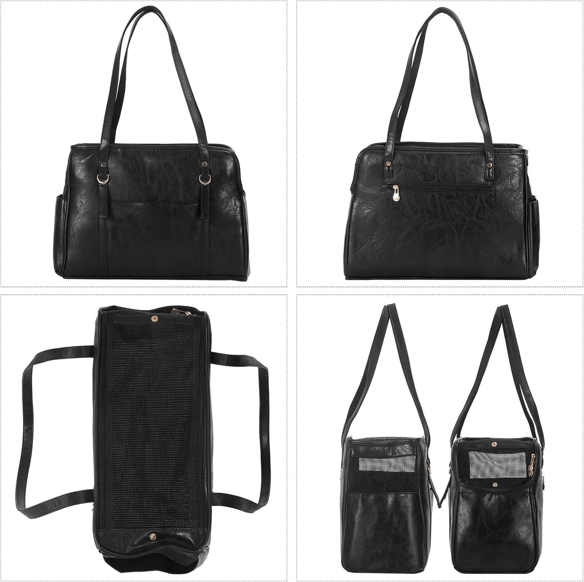 Dog Carrier Purse, Fashion Leather Pet Carrier with Pockets - Black - image 3