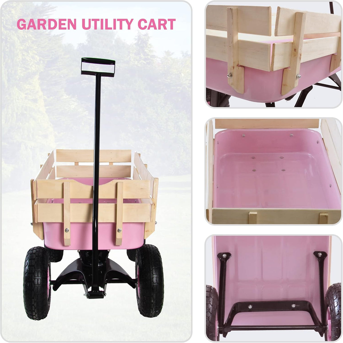 Sanch Ancha red steel and wood utility wagon with 10 inch air tires - view 4