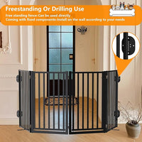 Portable Dog Fence with Door for Indoor Outdoor Use, Free Standing Dog Gate Foldable Design, Metal Black 32" Tall, Expandable 6 Panels Use for Yard, Stairs, Front