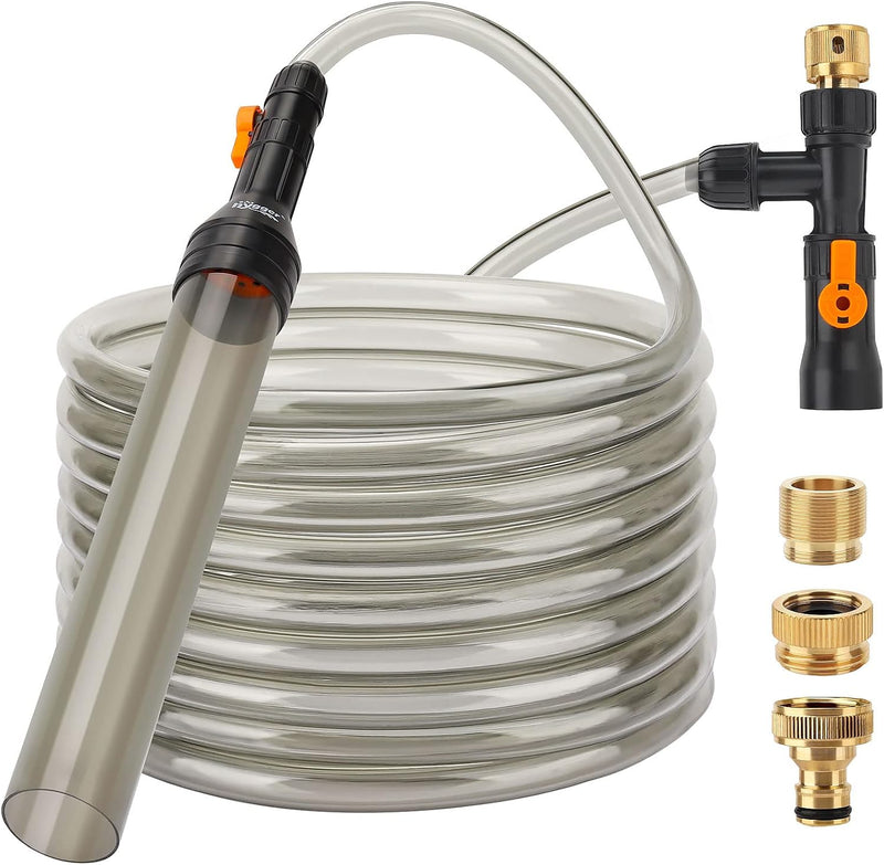 hygger Bucket-Free Aquarium Water Change Kit Metal Faucet Connector - 33 Foot(Pack of 1) / Metal