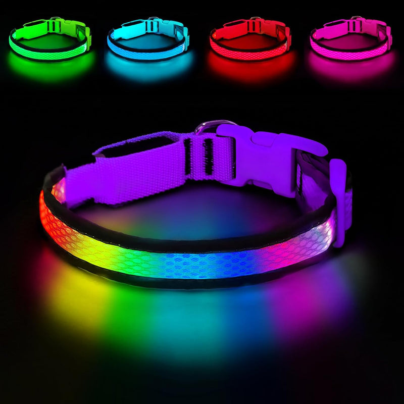 LED Dog Collar, Light Up Dog Collar, for Night Walking - Purple / Medium(Length:12.59-18.9 In,Width:1 In)