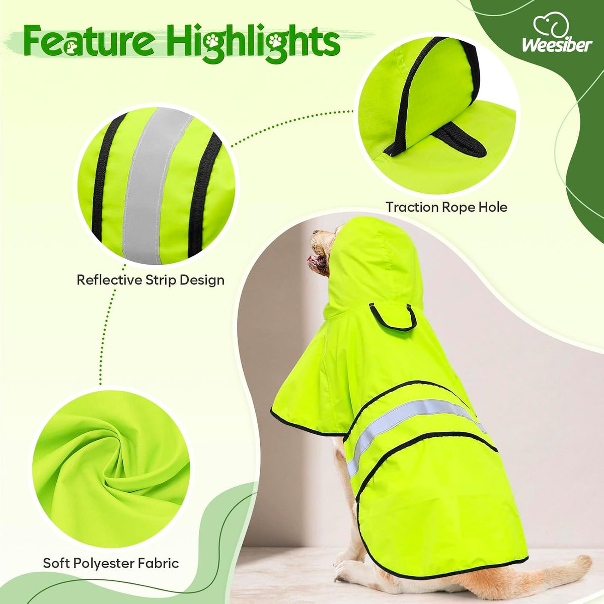 Weesiber reflective waterproof dog raincoat with adjustable neck and belly straps - view 3