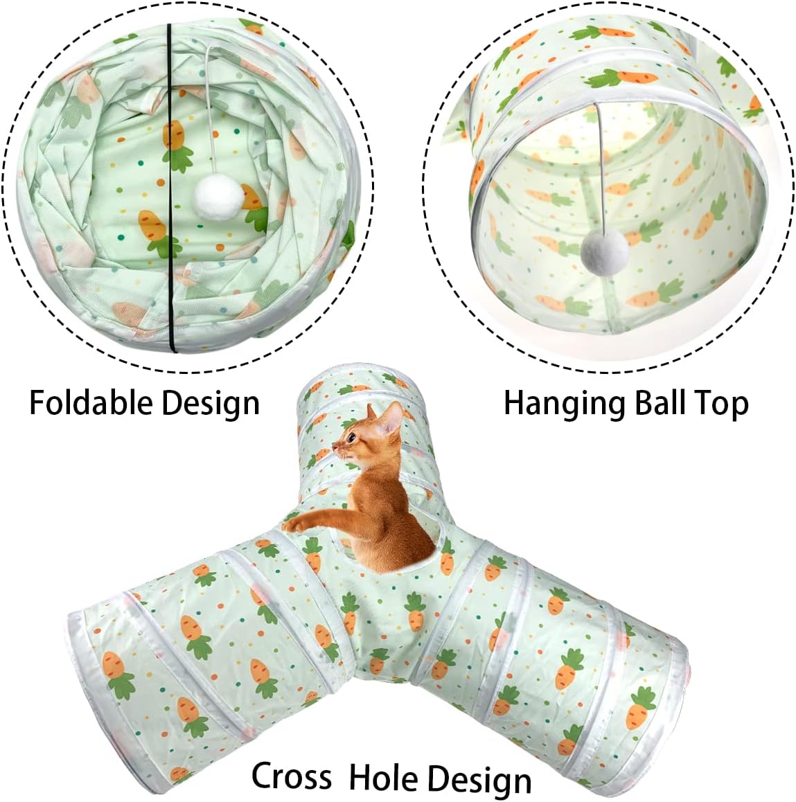 Bunny Rabbit Tunnels Rabbit Cat 3 Way Collapsible Tunnel with Cute - Y Shape - image 4