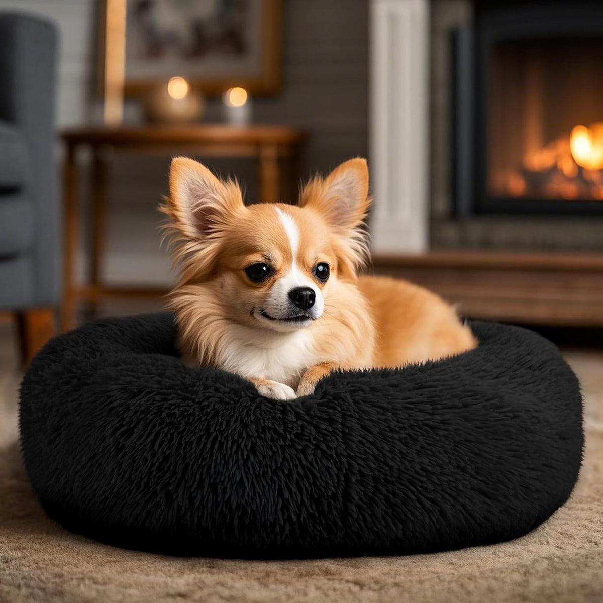 Hoewina Dog & Cat Bed for Indoor Cats - Black / 24.0"L x 24.0"W x 8.0"Th - image 3