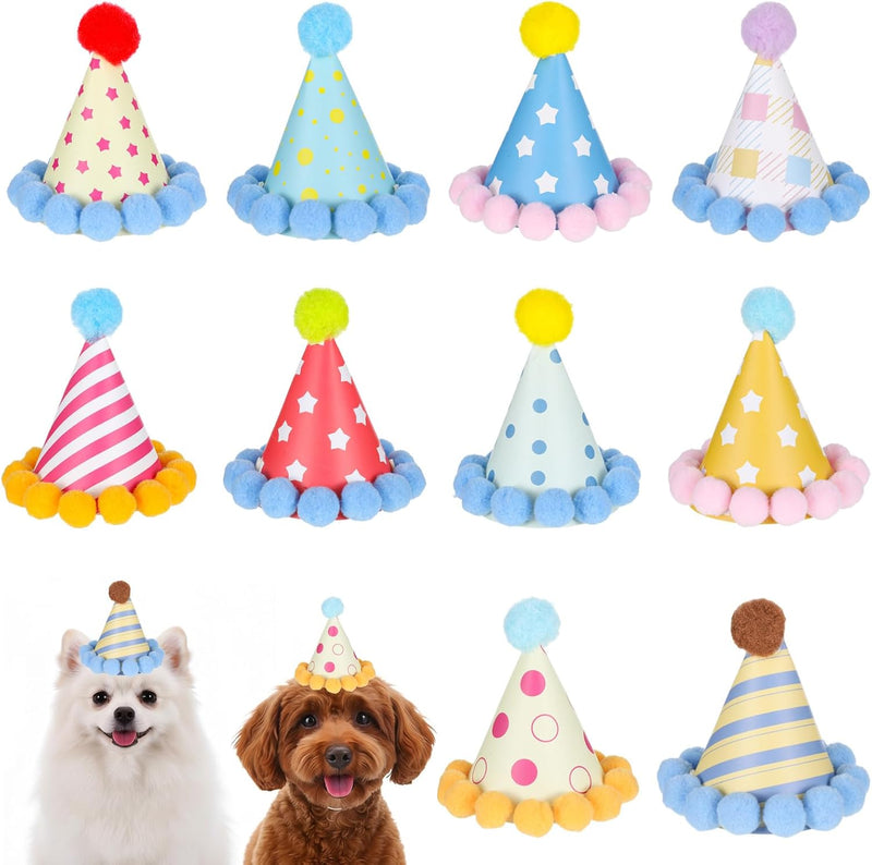 10pcs Colorful Mini Party Hats - Colorful pom-poms
