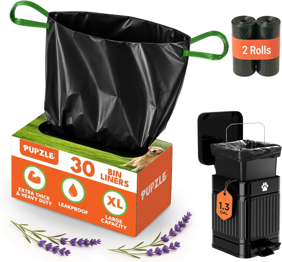 Pupzle 1.3 Gal Dog Poop Bin Liners, Trash Can Liners