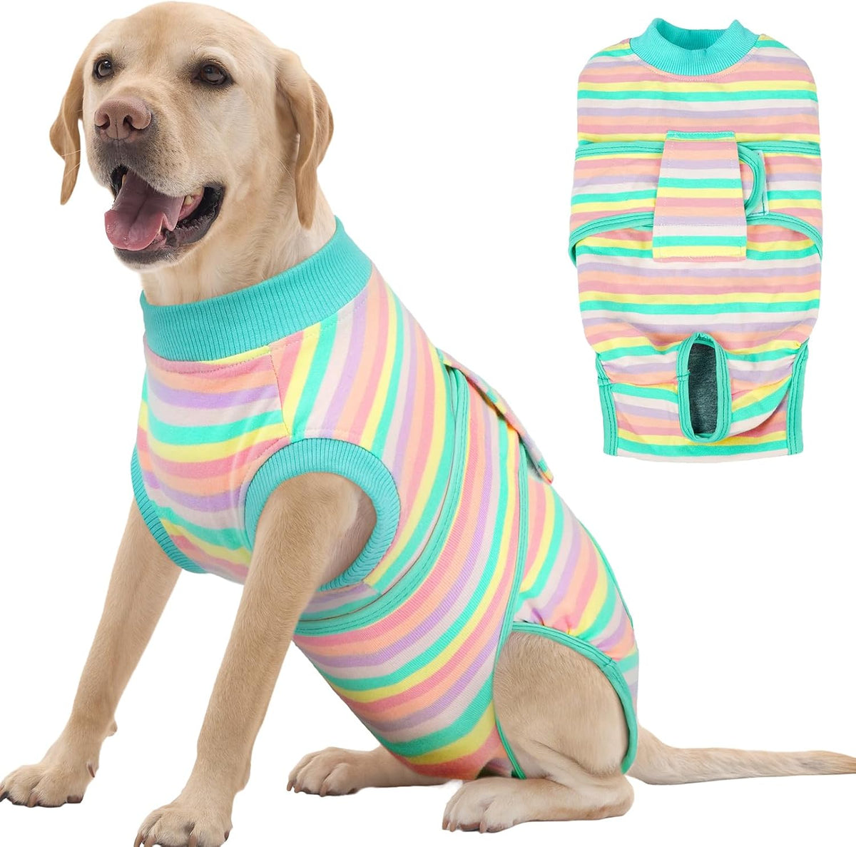 Dog Surgery Suit, Surgical Suit for Dogs, Dog Onesie for Surgery – Essentials for Dogs - Xl(back:20.1-24.8in,wt:42-75lbs) / Mint Green Stripes