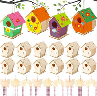 30 Pcs Crafts DIY Bird House Wind Chime Kit Unfinished Wood Birdhouse Kits 12 Wooden Birdhouses & 18 Wind Chimes Build and Paint Birdhouses Bulk Crafts Set