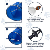 NFL Detroit Lions Cat Tunnel Tube Toy with Plush Football Catnip and Feathers Collapsible Tunnel for Cats to Play, Peek and Hide, Sporty & Fun Cat Tunnel Toy with Team Logo All-Over Design!
